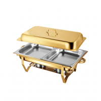 Plat à réchaud rectangulaire en acier inoxydable doré 9L avec brûleur à alcool pour hôtel, restaurant, traiteur, buffet, chauffe-plats