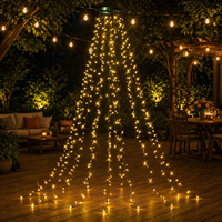 Lampu Pohon Natal TSINYE 200/280/300LED, Lampu Puncak Pohon Berubah Warna Model Air Terjun dengan Remote Control USB RGB Warna Putih Hangat