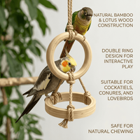 Jouet de balançoire pour oiseaux en bois et bambou, écologique, classique, motif dessin animé, double anneau, perchoir suspendu, durable, pour l'entraînement et l'exercice des perroquets en intérieur