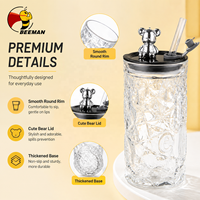 Gobelet en verre texturé Beeman 330 ml avec couvercle en forme d'ours, réutilisable, sans plomb, pour boissons, fournisseur en gros pour la cuisine, OEM