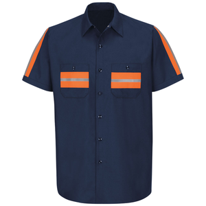 Chemise de travail haute visibilité en polyester à manches courtes avec bande réfléchissante, deux poches, uniforme de sécurité, travaux routiers, assainissement, fluorescente - Product Image 1