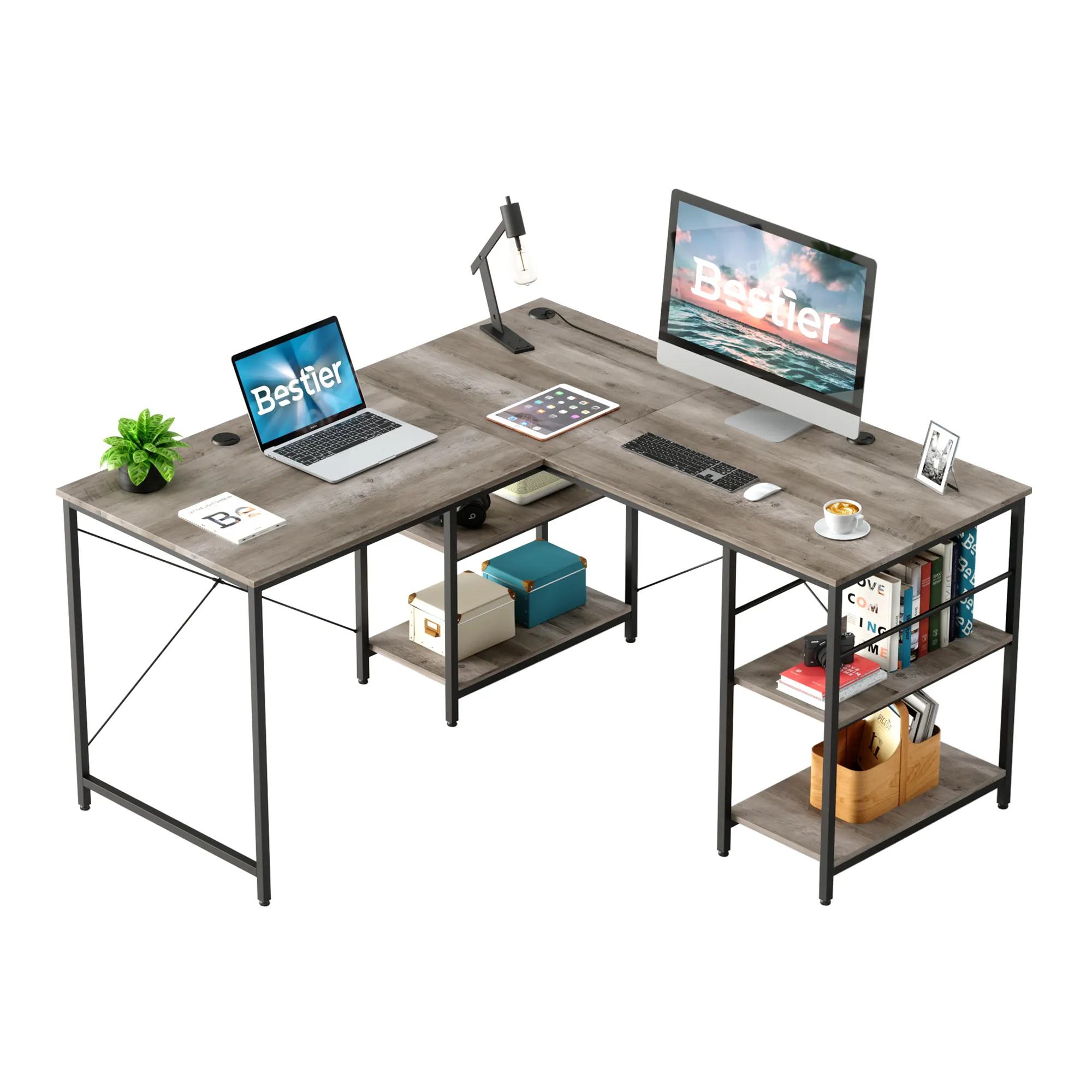BESTIER Gewerbliche Büromöbel aus Holz moderne modulare L-Form Länge verstellbar Director Manager Ecke Executive Desk