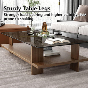 <span class=keywords><strong>Table</strong></span> <span class=keywords><strong>basse</strong></span> rectangulaire moderne avec plateau en verre et base en bois pour salon - Product Image 4