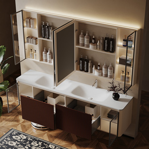 Mueble de Baño Moderno de Lujo con Lavabo Doble, Mueble Independiente con Gabinete de Madera Sólida - Product Image 4