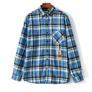 Camisa de manga longa xadrez masculina, camisa de manga longa ecológica, multicolor, para homens, em estoque