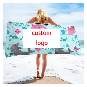 Toalla de playa con impresión personalizada de microfibra reciclada con logotipo impresión por sublimación seca digital secado rápido toalla sin arena