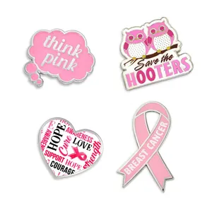 Broche de sensibilisation au Cancer du sein, Logo personnalisé rose, ruban en métal, épingle de revers
