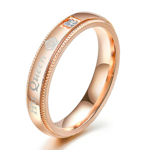 Anillos de Pareja de Acero Inoxidable con Corona de Rey y Reina, 4.6MM, Oro Rosa y Negro, Juego de Joyería de Compromiso - Product Image 4