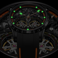 Montre mécanique automatique Mark Fairwhale pour homme, double tourbillon, boîtier en acier, bracelet en caoutchouc, étanche, squelette lumineux FW-6210