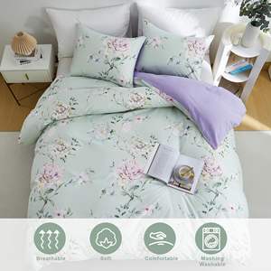 Housse de couette respirante vert sauge et violet Floral 3 pièces ensemble de literie en microfibre à armure toile <span class=keywords><strong>imprimée</strong></span> douce avec 2 taies d'oreiller - Product Image 4