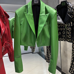 Blazer Corto de Piel con Estampado de Leopardo para Mujer, Chaqueta de Piel de Oveja Genuina, Estilo Slim para Otoño - Product Image 6
