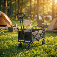 Chariot de camping d'extérieur pliable et léger avec poignée réglable et quatre roues pour pique-nique et courses