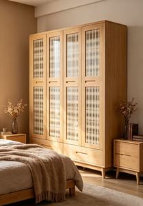 Armario Escandinavo de Madera con Puertas Batientes, Madera Maciza, Independiente, Duradero, Mueble Moderno para Dormitorio, Gran Capacidad - Product Image 3