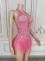 Novance Y3747-J Produits les plus vendus Robe de danse latine à dos nu avec glands perlés Robes de scène à strass pour chanteurs