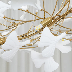 Lámpara de Araña Escultural Naturalista de Arte Moderno, Estilo Contemporáneo, Metal y Cerámica, Hojas de Ginkgo, Lámpara de Araña de Ginkgo Única de Alta Gama <span class=keywords><strong>B</strong></span> - Product Image 5