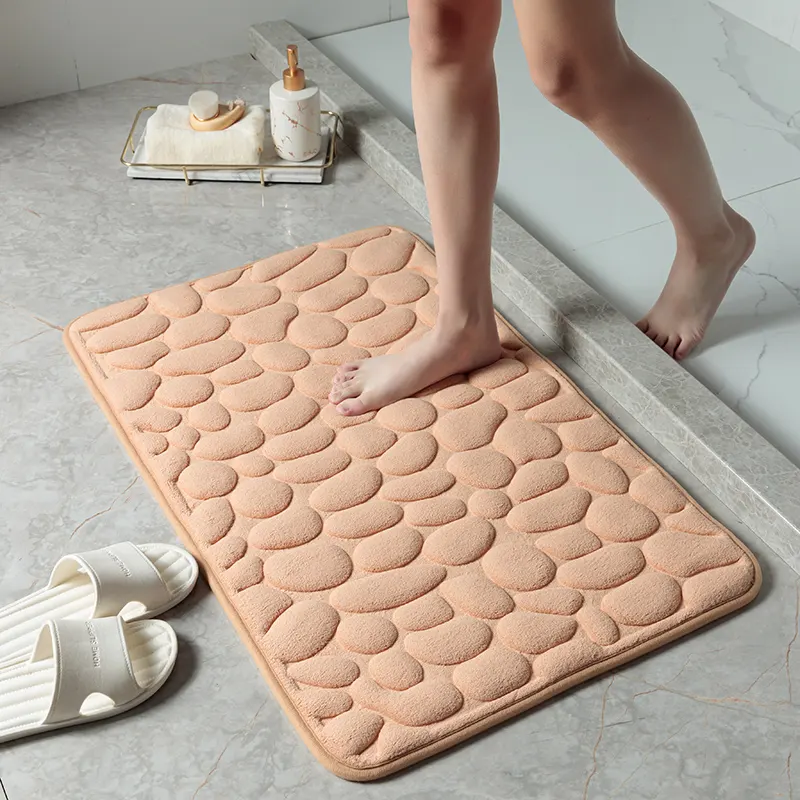 Hot Selling 3D Pebble Stone Soft Fast Bathroom Rug Carpet Water Drying Super shower mat Absorbent Anti Slip Bath Mat