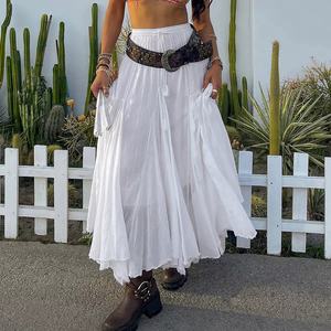 Solid Color Sweet Natural Waist Floor-Length A-Line Flowy <b>Skirt</b> with <b>Split</b> Detail Women's Summer Resort Wear - Product Image 3