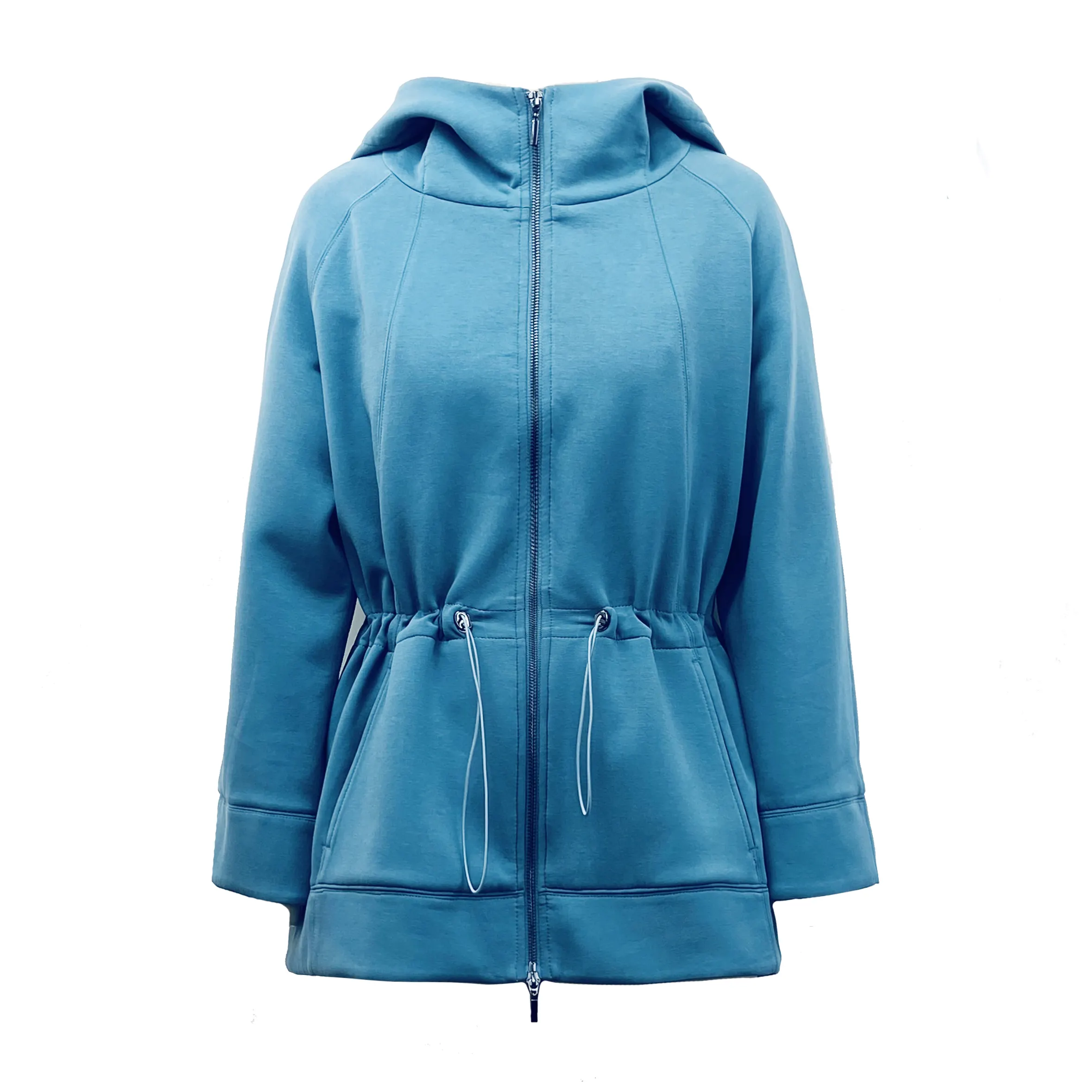 2023 novas mulheres jaquetas Outono e inverno Nylon viscose spandex scubaknit jaqueta casual casaco com capuz logotipo personalizado