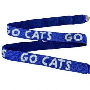 Sangle de sac en coton brodée de chats pour Halloween, ornée de perles bleues, personnalisée avec des perles de rocaille blanches et dorées, accessoires - Product Image 1