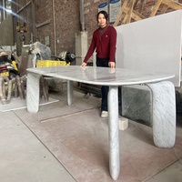Ensemble de table à manger en marbre blanc de Carrare, design italien de luxe, tendance 2026, meubles en marbre, table basse en marbre, table à dîner