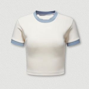 เสื้อยืดครอปคอวีทรงเข้ารูป ผ้าถัก ระบายอากาศดี เป็นมิตรต่อสิ่งแวดล้อม สำหรับผู้หญิง ใส่ได้ในฤดูร้อน สไตล์ Y2K สตรีทแวร์ ผลิตจากผ้าฝ้าย 95% ผสมสแปนเด็กซ์ 5% น้ำหนัก 220 กรัม - Product Image 5
