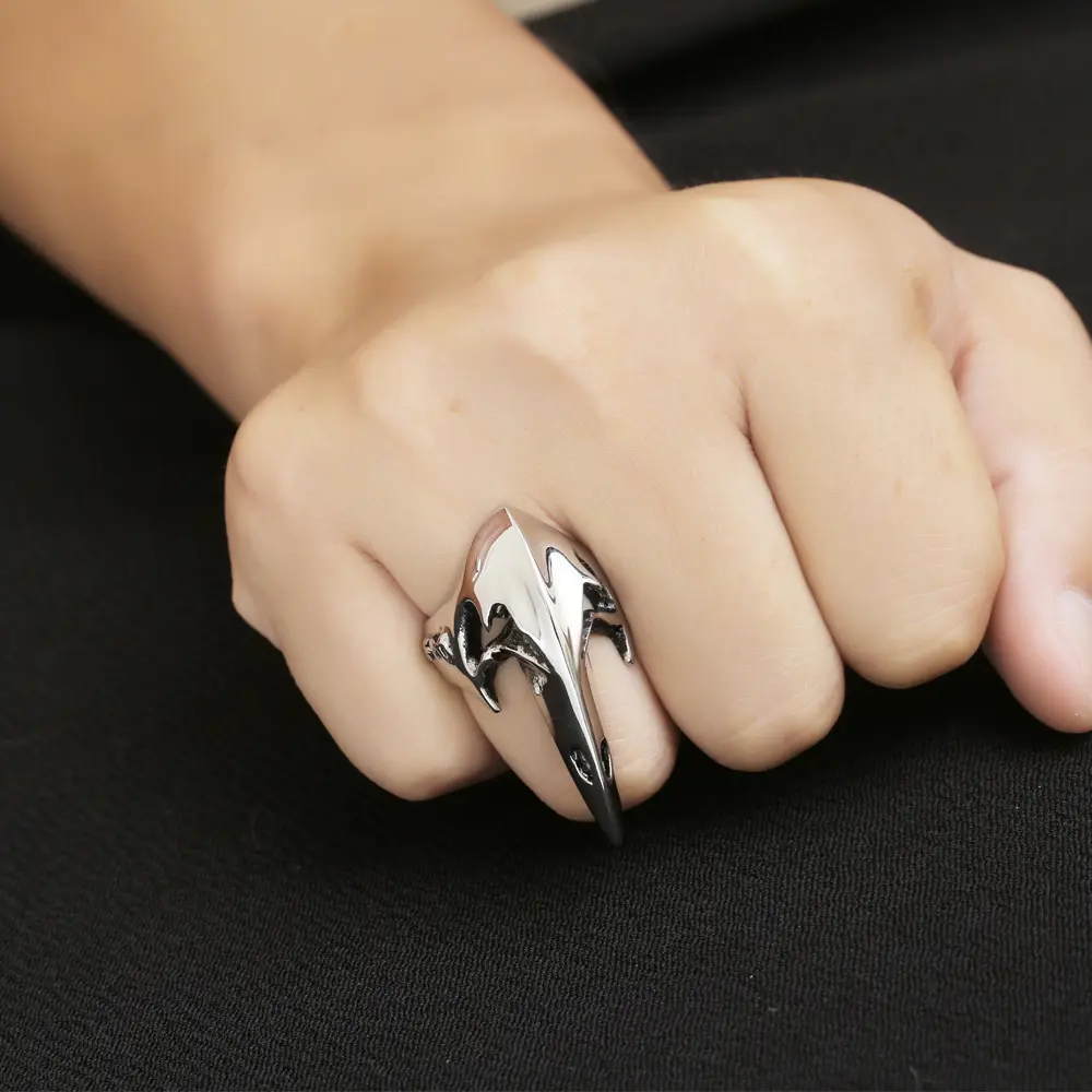 Stainless Steel vintage jewelry personality long beak bird ring Animal Hipster male open Ring SA167