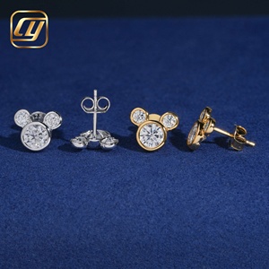 Boucles d'oreilles clous mignonnes en argent 925, moissanite taille brillant rond, sertissage clos, plaqué or 18 carats, bijoux fantaisie pour femme - Product Image 4