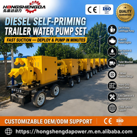 Pompe à eau diesel à grand débit, robuste, sur remorque mobile, haute pression, auto-amorçante, centrifuge, pour l'irrigation agricole et les situations d'urgence en cas d'inondation