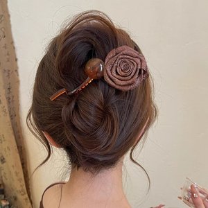 Vente en gros de pinces à <span class=keywords><strong>cheveux</strong></span> pour femmes, accessoire de coiffure, <span class=keywords><strong>pince</strong></span> torsadée en chignon avec dos en plastique, ruban séché artistique, fleur de rose - Product Image 2