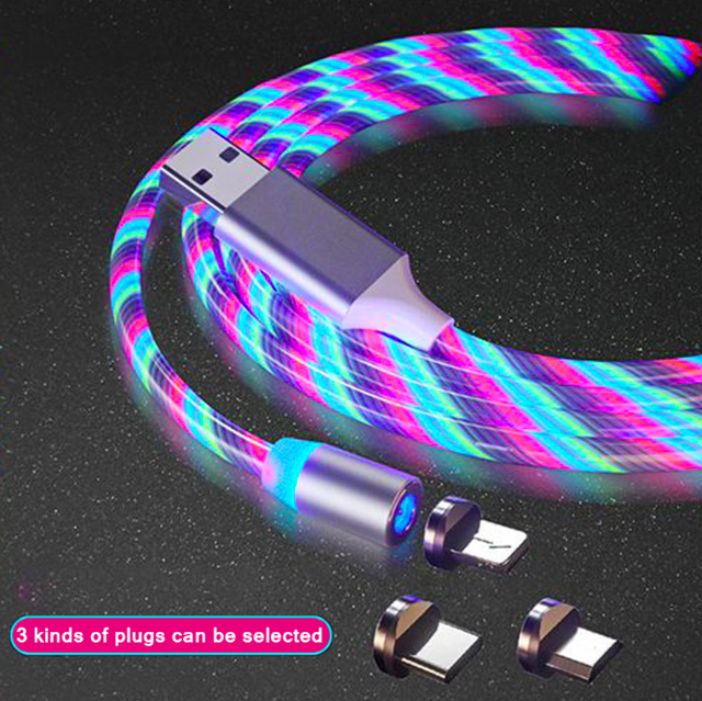 Flow Luminous USB Cable for iPhone 14 13 12 11 Pro Max X XR 3 in 1 Magnetic Charger Glow USB Wire Cord Cable 1M 2M