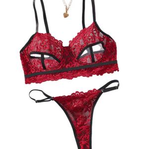 Французский сексуальный женский комплект бюстгальтера с легким управлением, тонкие губчатые ремни и дышащее кружевное нижнее белье с низкой талией - Product Image 5