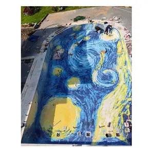 Hand Painting Blue Swimming Pool Mosaic Glass Ceramic Tiles Mural For Pool