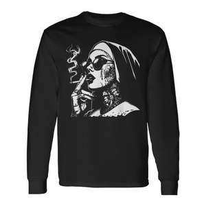 T-shirt à manches longues Unholy Nun Horror, design artistique gothique noir - Product Image 1