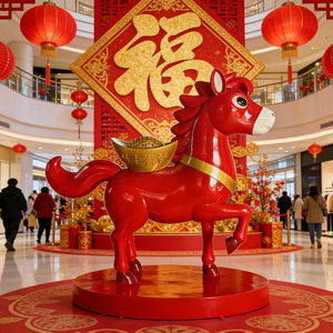 Sculpture d'animal <span class=keywords><strong>cheval</strong></span> rouge chinois, statue Yuanbao, installation de <span class=keywords><strong>cheval</strong></span> pour la décoration des lieux publics - Product Image 1