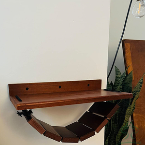 Mensola Rustica in Legno Sospesa per Comodino, Piccolo Tavolino Notturno Sospeso con Vano Portaoggetti Estetico a Forma di Amaca per Parete Camera da Letto - Product Image 2