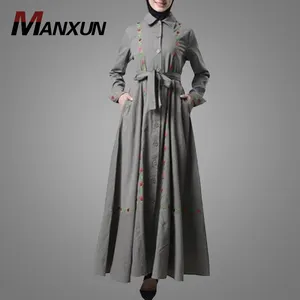 Chinese Factory Cheap Price Embroidered Twill Abaya With Pockets UK Style Muslim Women Islamic Clothing