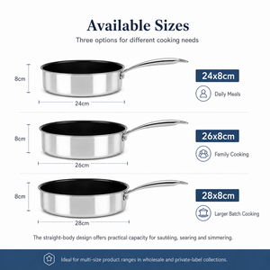 Poêle à frire antiadhésive en acier inoxydable triple couche sans PFAS <span class=keywords><strong>de</strong></span> 28 cm avec long manche, idéale pour la cuisine et le wok - Product Image 4