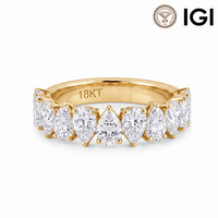 Bague fine RINNTIN LBR17 en or massif 18 carats, coupe poire, demi-éternité, diamant de laboratoire hautement scintillant certifié IGI, sertissage à griffes