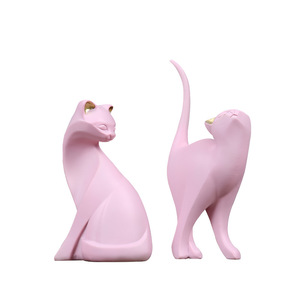 Pink Cat Figurine Set 2Pcs Nordic Style Home Decor Living Room Desktop Ornament Synthetic Resin Creative Decoration - Product Image 4
