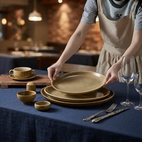 Service de vaisselle rond en céramique et porcelaine ST Exquisite Amber avec motif gravé, assiettes coupes, assiettes à dessert, idéal pour mariages, fêtes, cadeaux