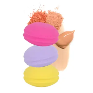 Stok özel renk sevimli yumuşak Macaron şeklinde fondoten karıştırma aplikatör makyaj sünger Blender puf