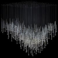 Lustre rectangulaire de luxe en cristal effet goutte de pluie, plafonnier LED moderne, finition chromée, construction en acier inoxydable, idéal pour villa haut de gamme