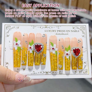 <span class=keywords><strong>Faux</strong></span> <span class=keywords><strong>ongles</strong></span> artificiels en gel français extra longs de 10 pièces, conçus de luxe, réutilisables, imprimés en 3D, faits à la main - Product Image 2