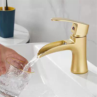 Robinet de lavabo moderne en acier inoxydable, monocommande, à poser sur le comptoir, avec mitigeur céramique or pour eau chaude et froide