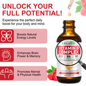 Hatmanlabs 60ml vitamin <span class=keywords><strong>B</strong></span> <span class=keywords><strong>b</strong></span>ổ sung chất lỏng phức tạp B12 B6 giọt với axit folic để hỗ trợ trao đổi chất cho sức khỏe cơ thể - Product Image 2