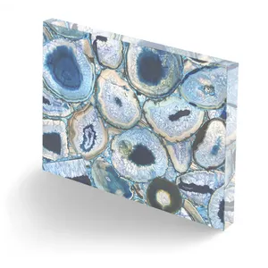 אבן אגת שולחן אגת פרוסות שקוף אבן עבור קיר פנל פנים כחול קריסטל אגת גדול פרוסות