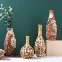 Vase en céramique de style méditerranéen abordable et luxueux pour l'aménagement floral du salon, décoration de meuble TV, nouvelle maison