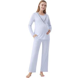 Conjunto de Pijama de Maternidad Personalizado de 2 Piezas, Ropa de Dormir de Bambú y Viscosa para Lactancia, Pijamas de Embarazo para Mujer, Tallas S a XXL - Product Image 1