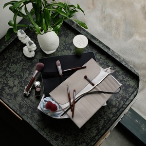 For Lady Portable <b>Makeup</b> Brushes <b>Case</b> Large Capacity Rolling Pouch Holder Leather Travel Organizer Open Soft Handle Cosmetic - Product Image 1