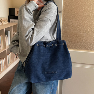 2026 New Arrival Retro Korean-Style <b>Large</b>-Capacity Shoulder <b>Bag</b> Casual Denim Stylish and Versatile Handbag - Product Image 5